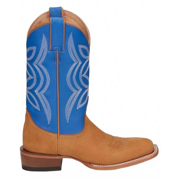 NEW JUSTIN women's hayes jewel western boot in jewel blue/tan cowhide
